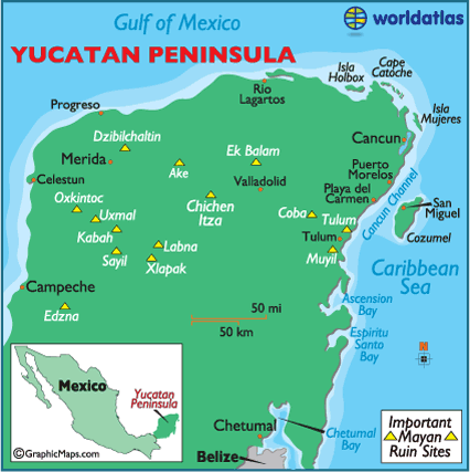 Yucatan Peninsula Map, Mexico