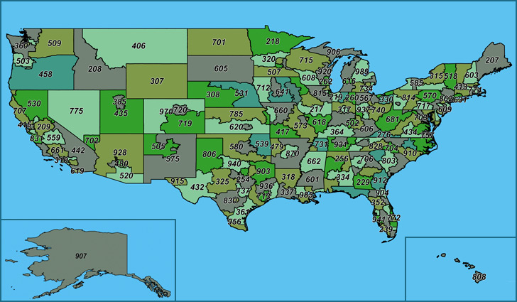 United States Of America Area Codes Usa Area Code Map Map Of American Area Codes 