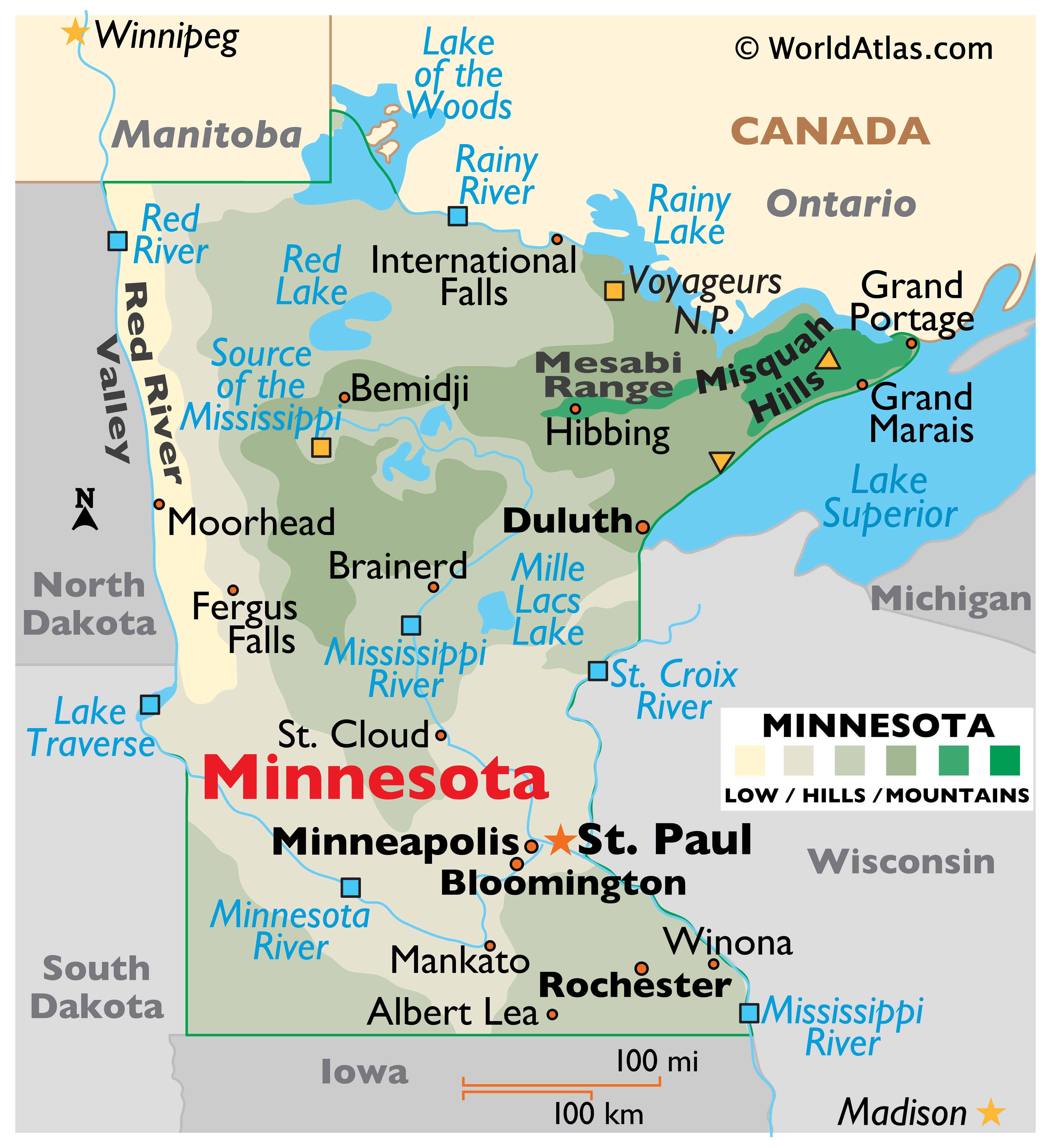 Map of Minnesota, USA