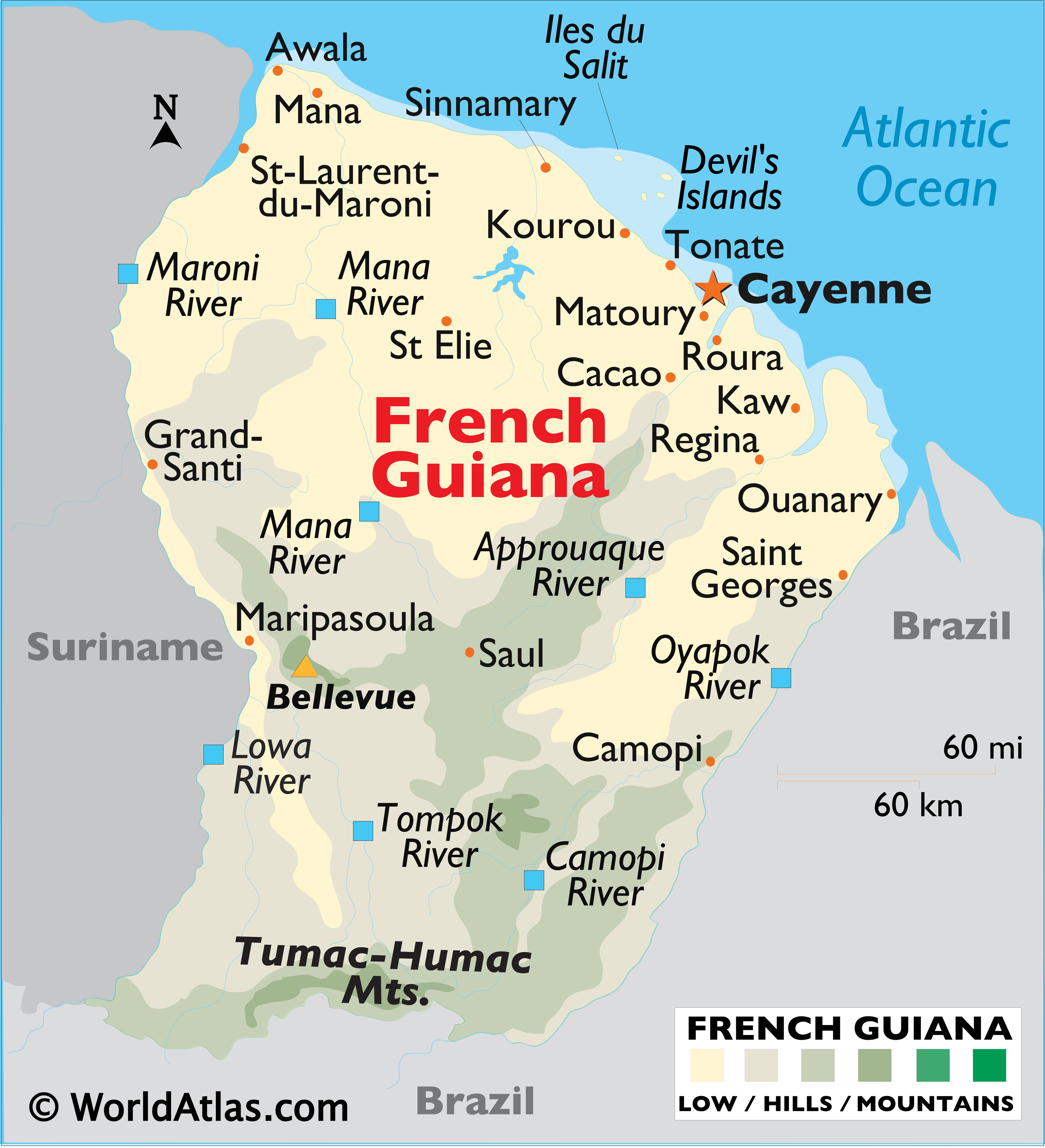 French Guiana Map Geography Of French Guiana Map Of French Guiana 