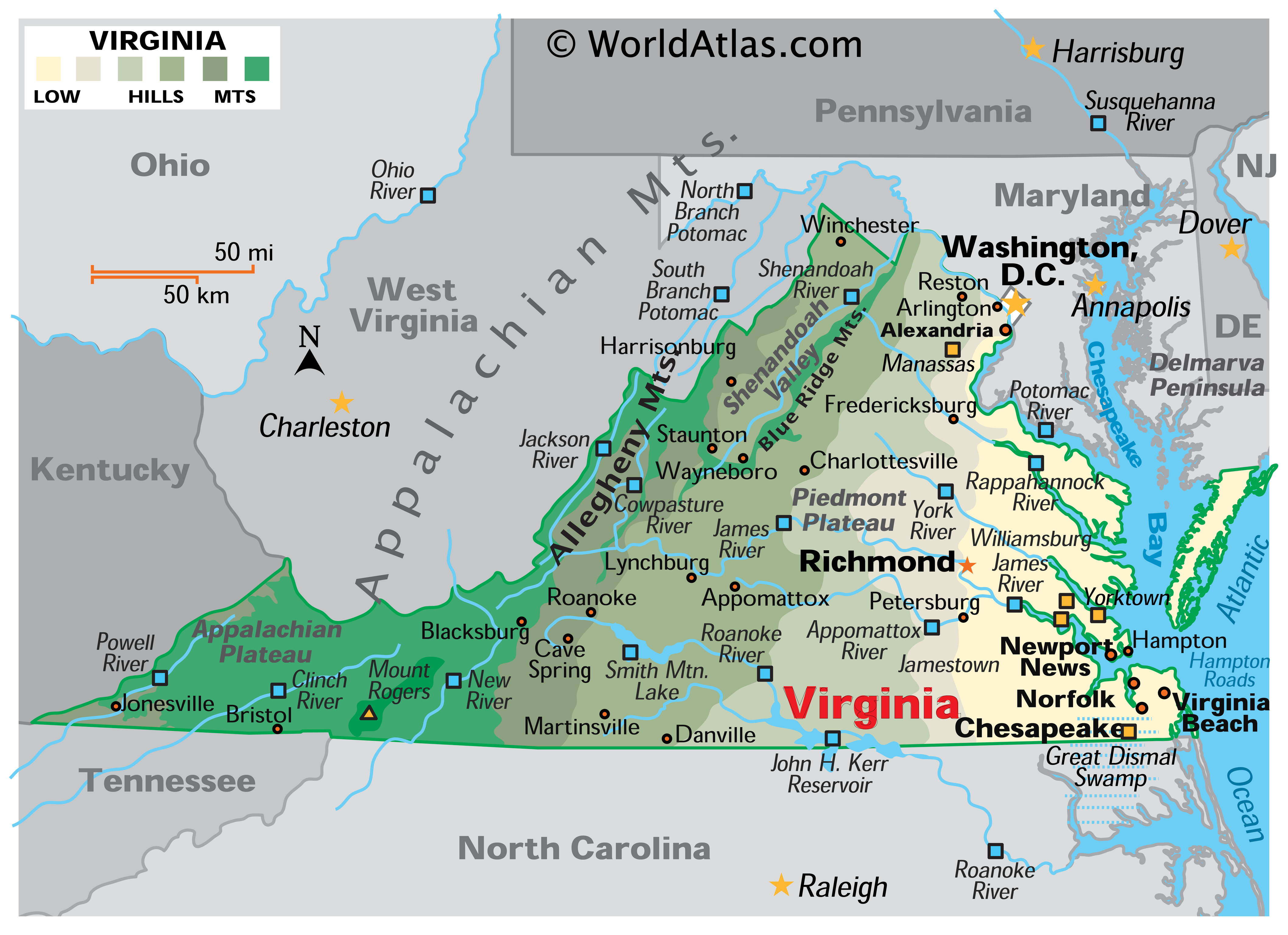 Map of Virginia, USA