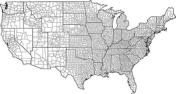 Outline map of mainland US counties