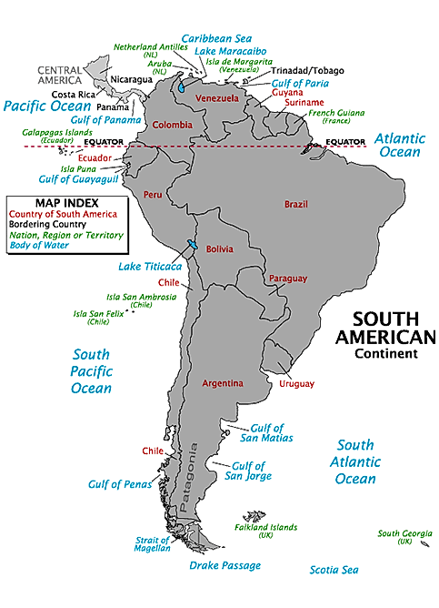 Bodies of Water of South America  Map Bodies of Water of South America  Map