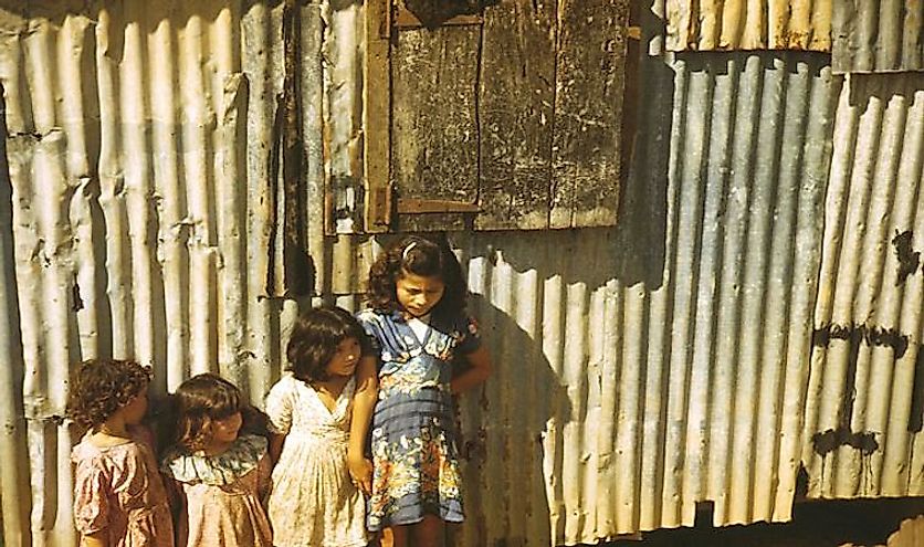 Children in a company housing settlement, 1941, in Puerto Rico.