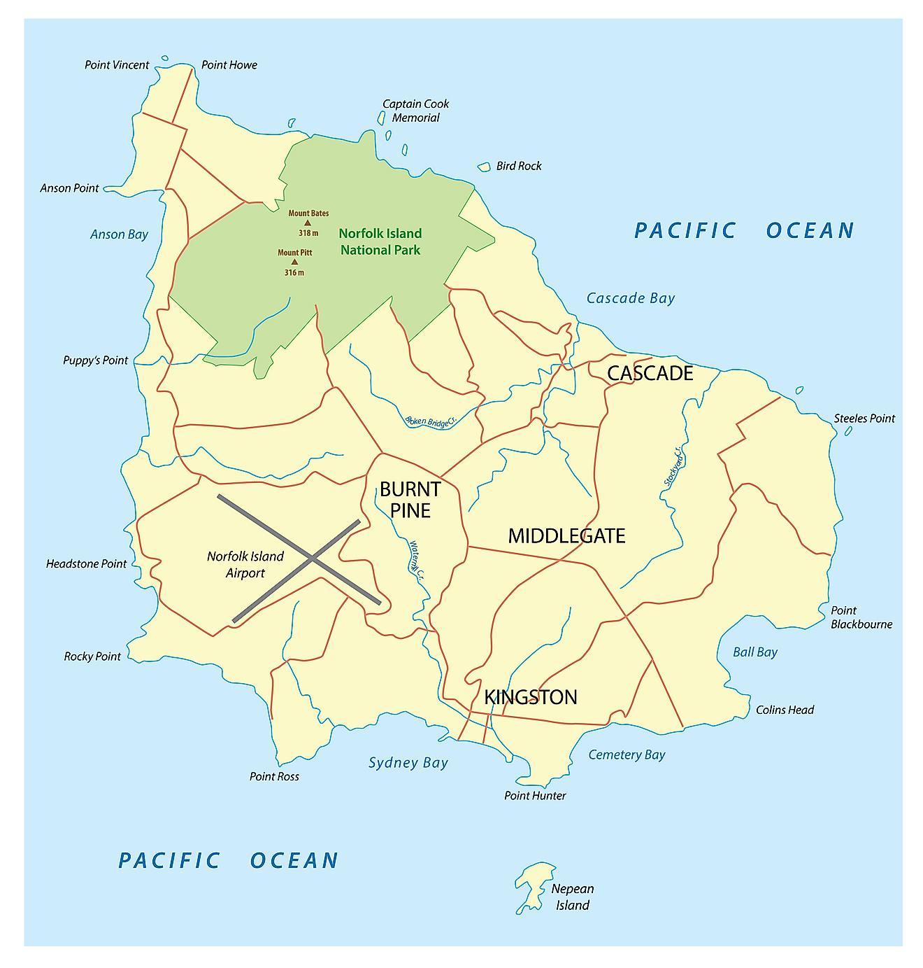 Political Map of Norfolk Island showing its capital Kingston