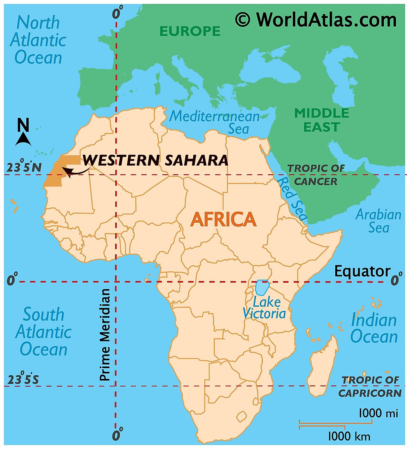 Map showing location of Western Sahara in the world.