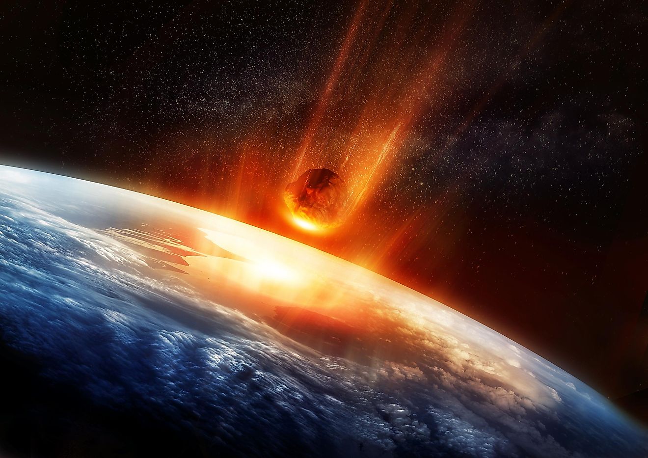 A large Meteor burning and glowing as it hits the earth's atmosphere. 
