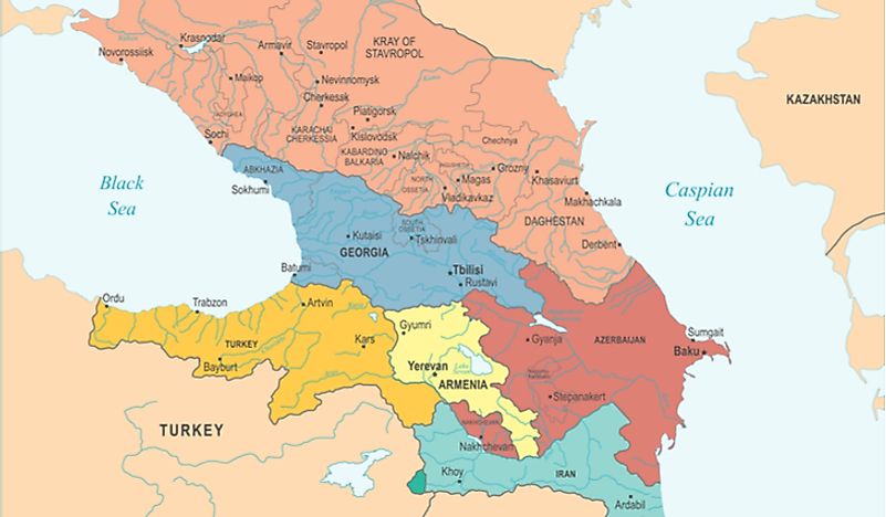A map showing Armenia in the Caucasus region. 