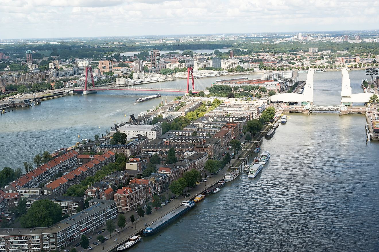 The Rhine river can be seen in Rotterdam, Netherlands. 