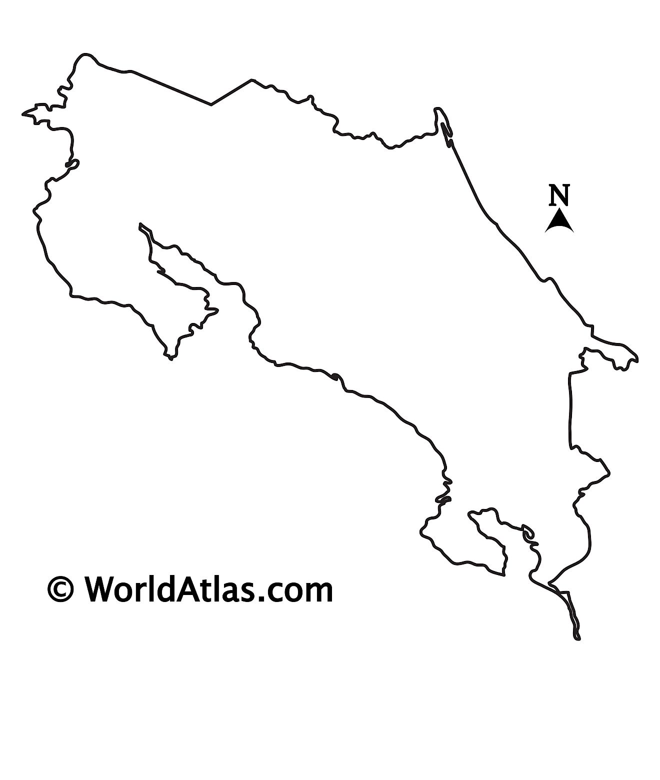 Blank Outline Map of Costa Rica