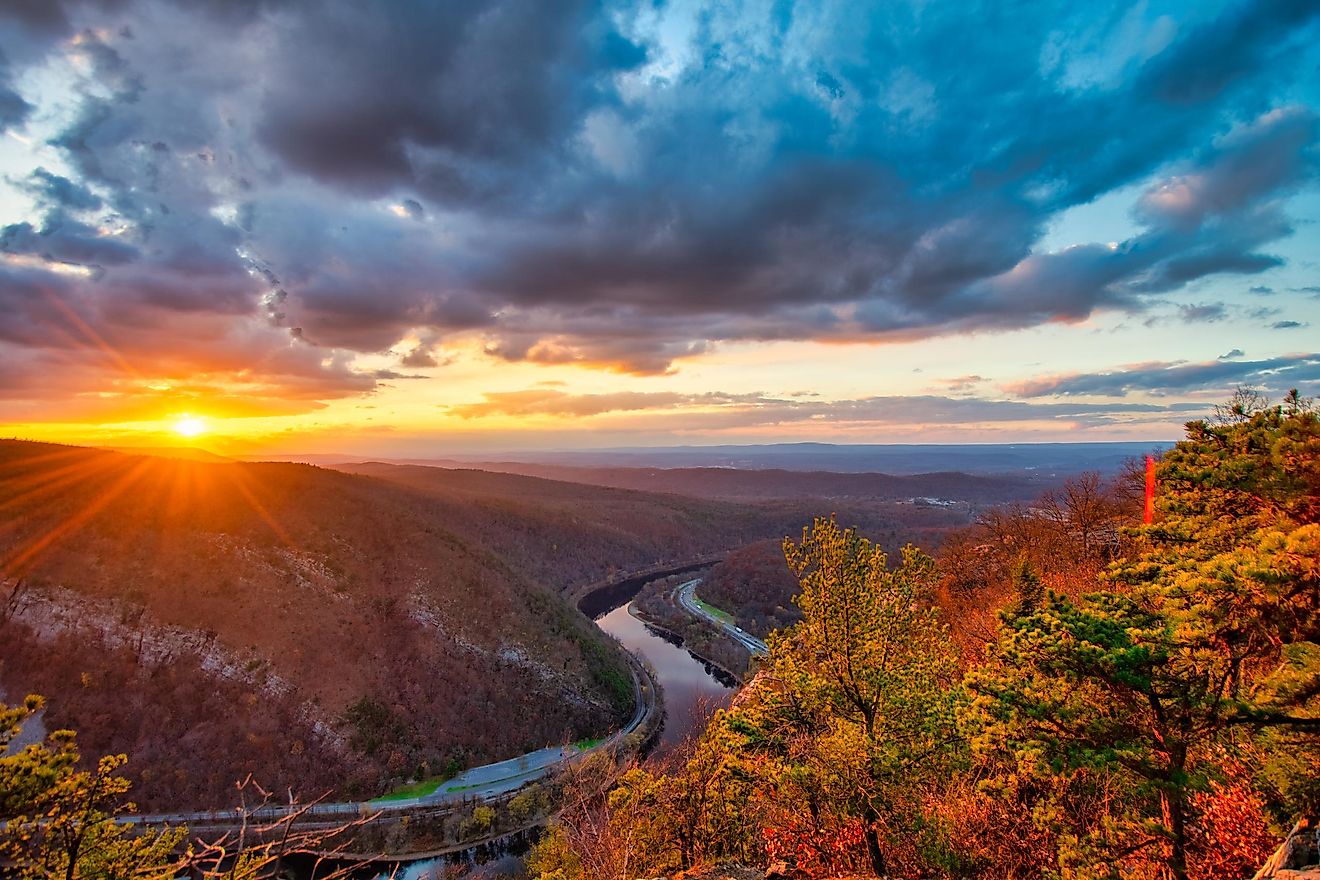 A View of a Dramatic Sunset From the Peak at Mount Tammany at the Delaware Water 