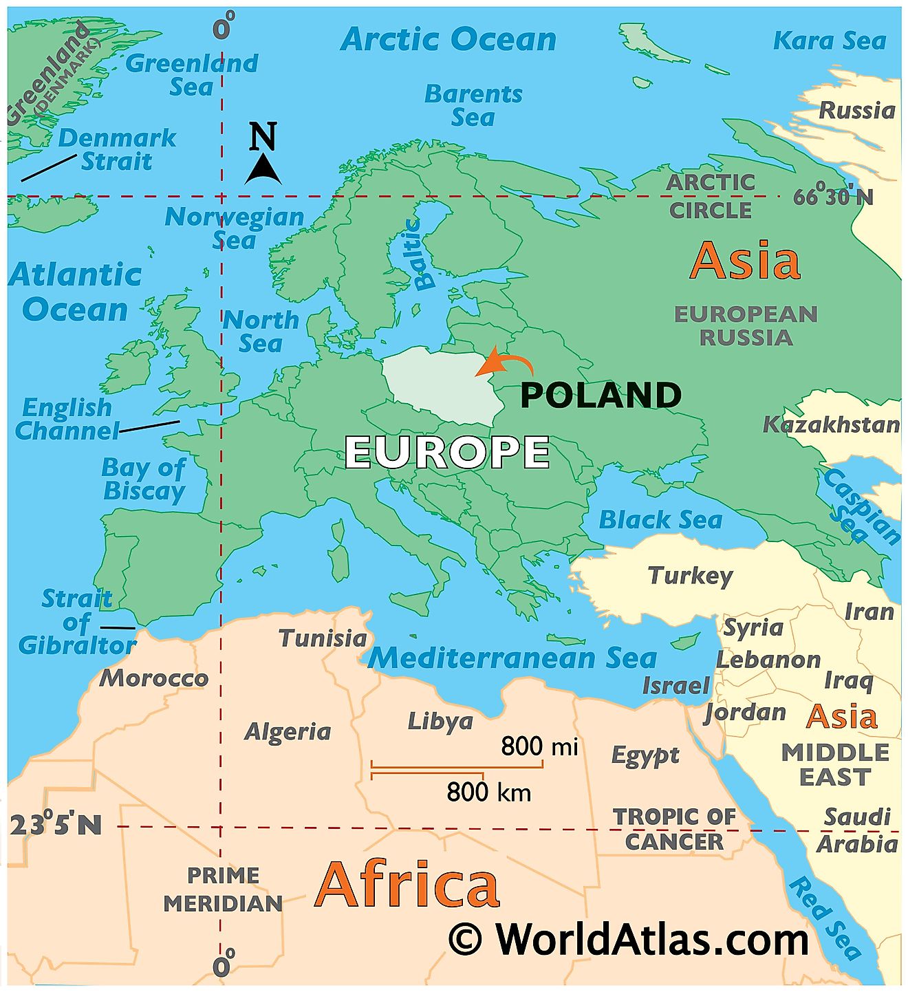 Map showing location of Poland in the world.