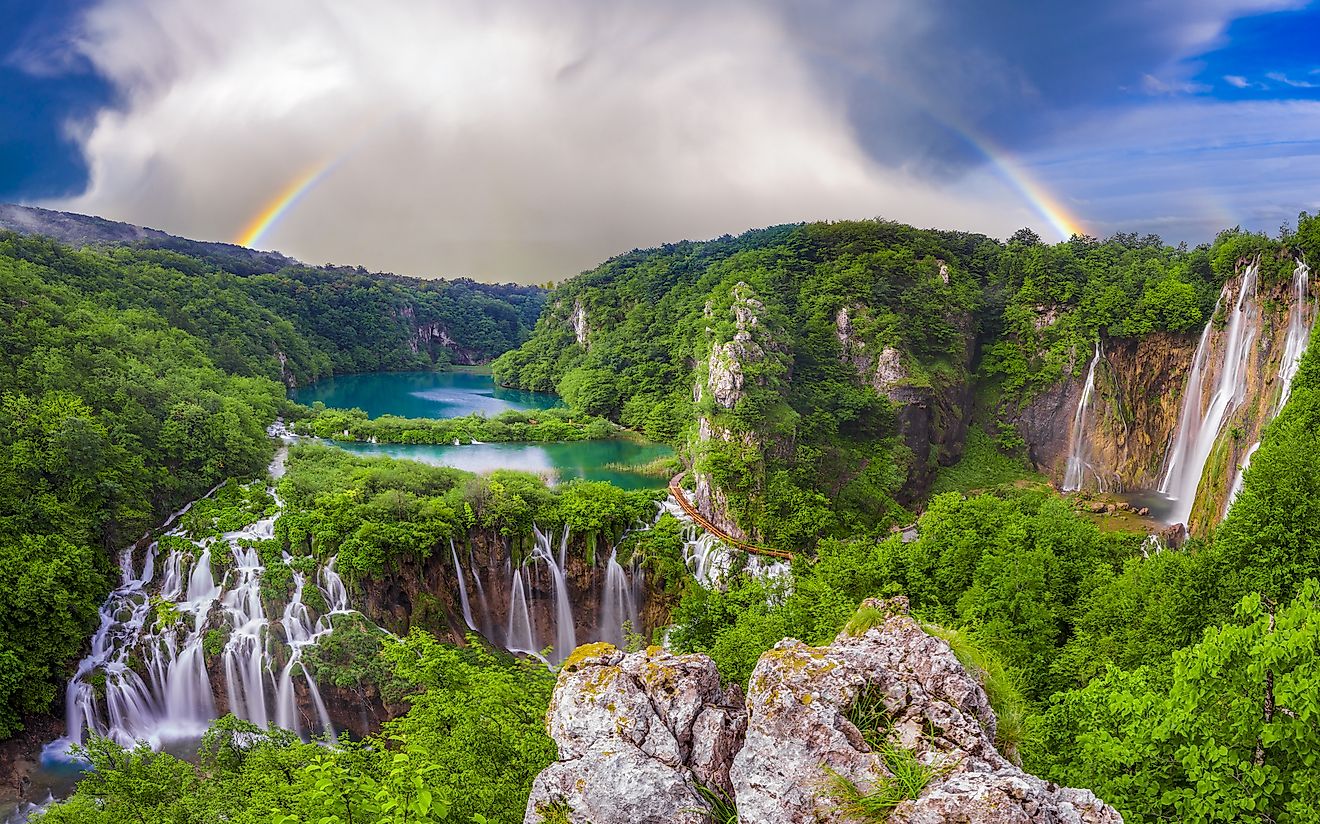 The multi-step waterfall in the Plitvice Lakes National Park in Croatia. Image credit: Mike Mareen/Shutterstock.com