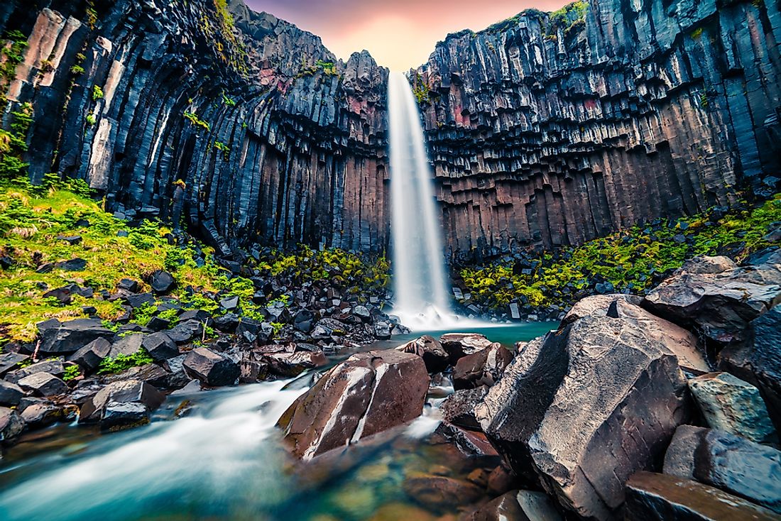 The Svartifoss waterfall in Skaftafell National Park, Iceland. 