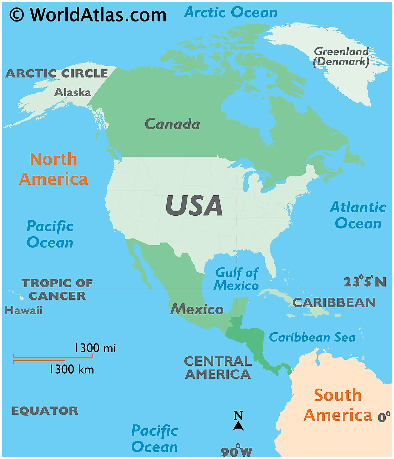 Map showing location of United States in the world.