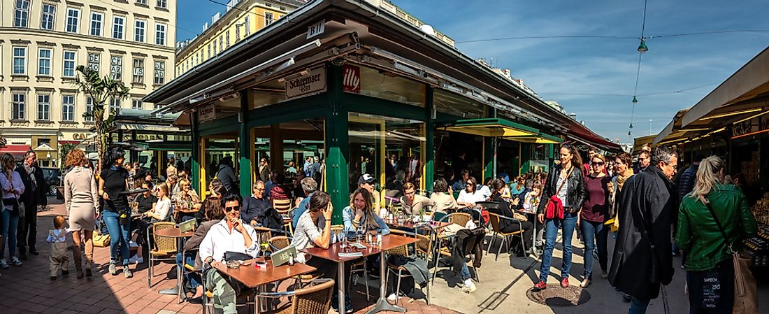 People on the patios of Vienna, Austria. Editorial credit: Karl Allen Lugmayer / Shutterstock.com.