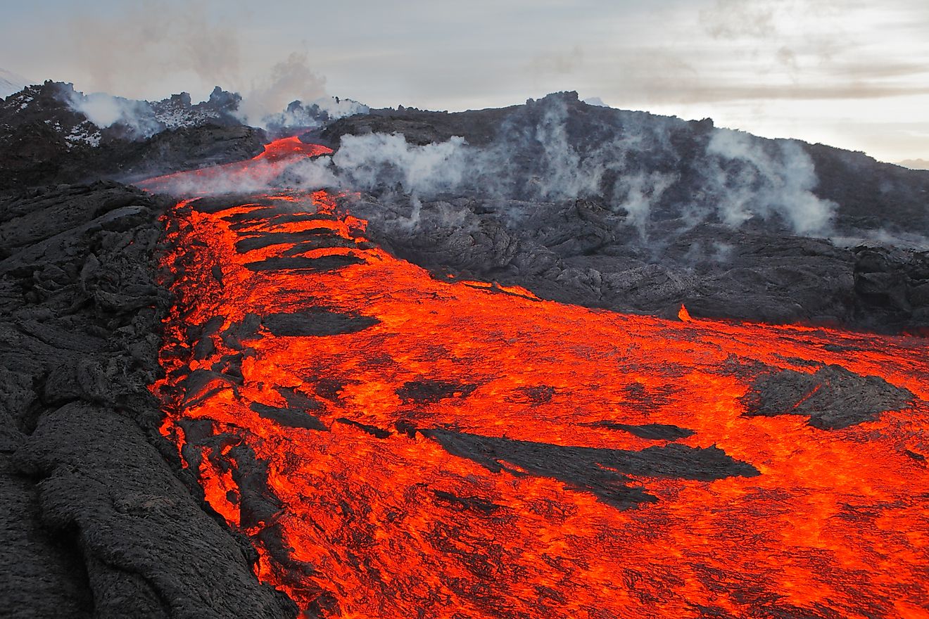 Lava flow from a volcanic eruption.