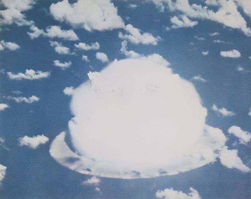 One of the first nuclear bomb tests at Bikini Atoll in July of 1946.