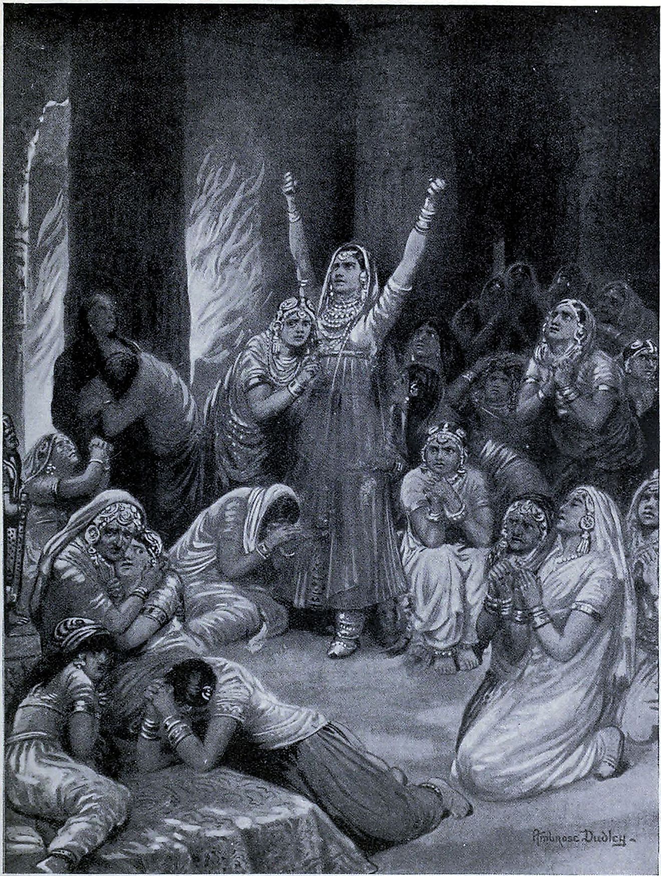 The Rajput ceremony of Jauhar, 1567, as depicted by Ambrose Dudley in Hutchinsons History of the Nations, c.1910. Image credit: Ambrose Dudley  (1867–1951)  United States public domain