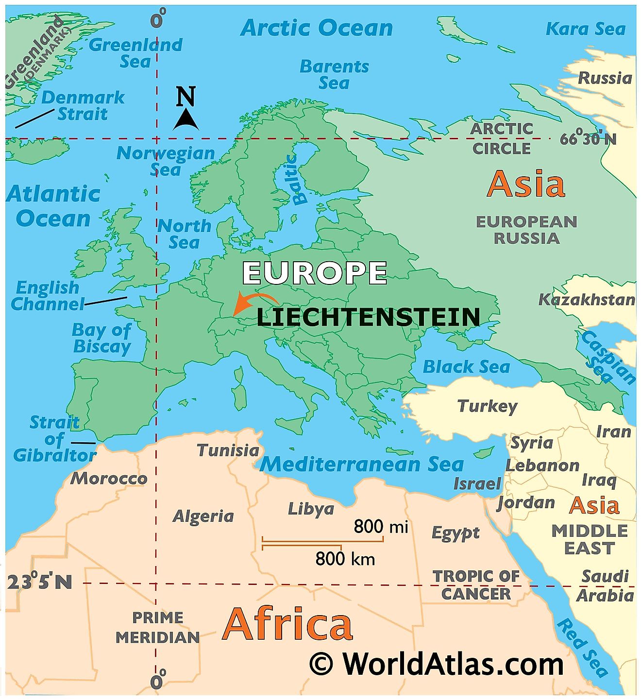 Map showing location of Liechtenstein in the world.