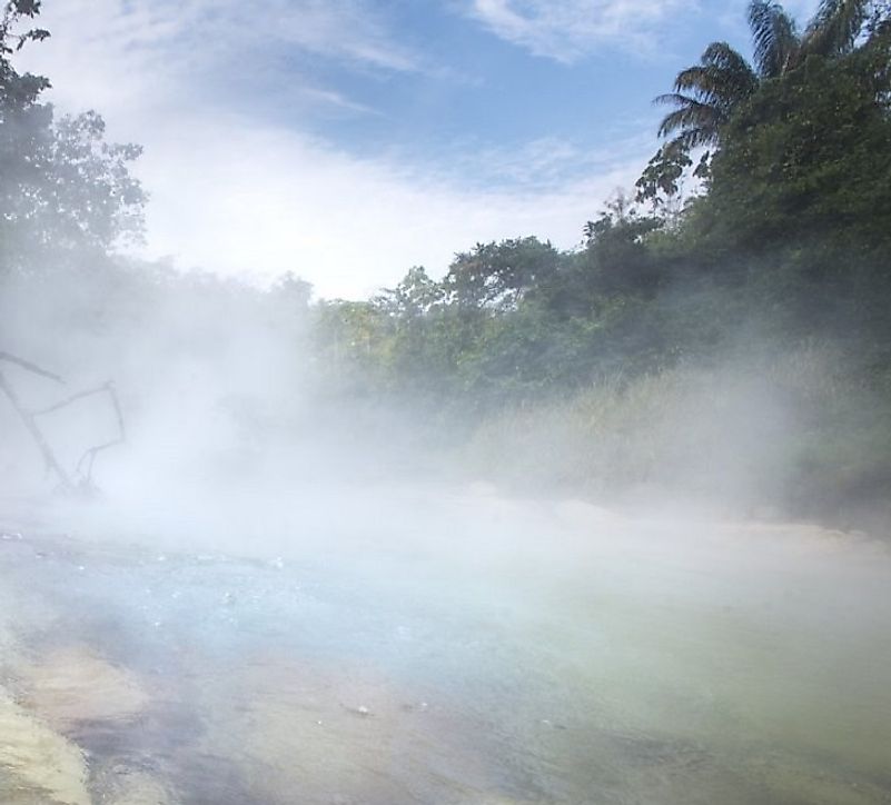 Steam rises from the infamously hot river in the Amazonian jungles of Peru.