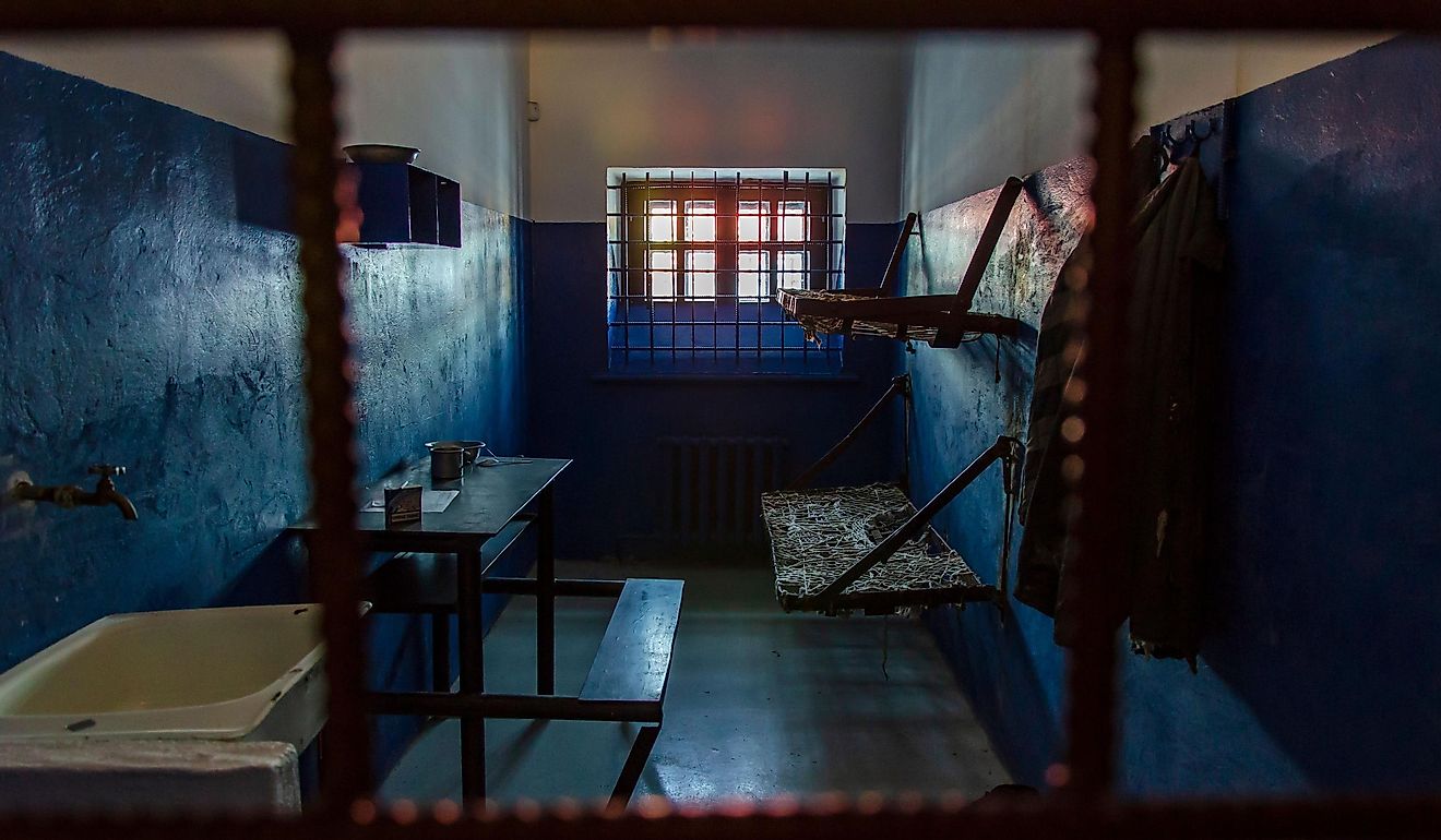 Two beds, a table, a washstand and a toilet are behind bars. A cell in one of the worst prisons in Russia.