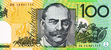 Sir John Monash Portrait from Australia 100 Dollars Polymer Banknotes