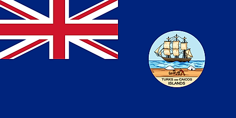 Blue field with Union Jack on upper hoist and seal