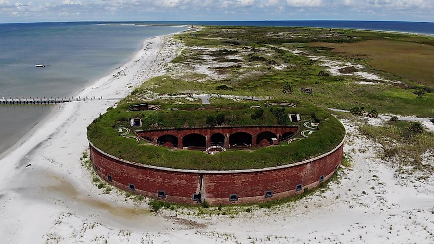 Aerial view of Fort Massachusetts on Ship Island, Mississippi Gulf Coast