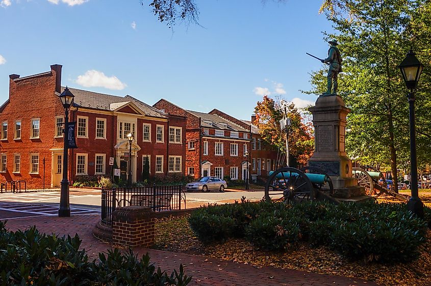 Historic Court Square in Charlottesville, Virginia, USA.