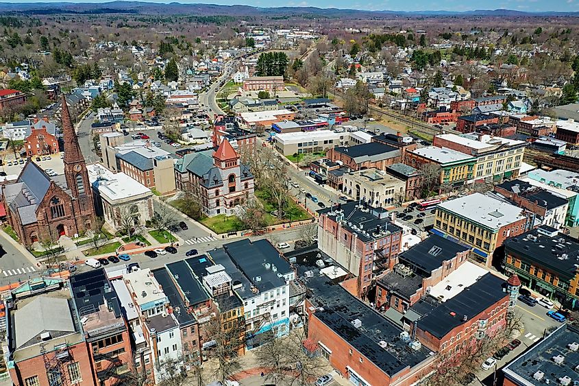 Aerial view of Northampton, Massachusetts, United States on a fine morning.