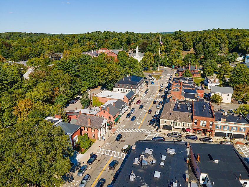 Aerial view of the Main Street in the town of Concord, Massachusetts