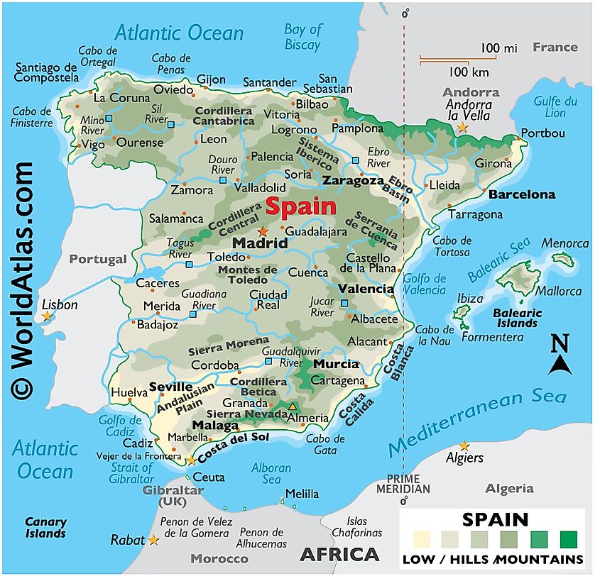 Spain Physical Map