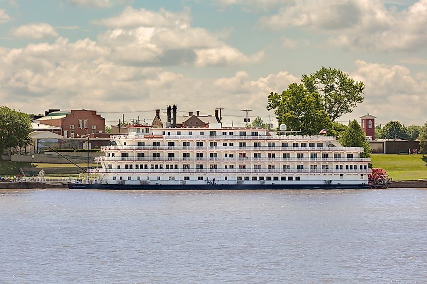 Sternwheeler Queen of the Mississippi docked on the Ohio River in Point Pleasant, West Virginia.