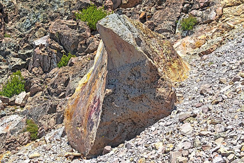 Distinctive Igneous rock on side of a volcano on Mount Lassen in California