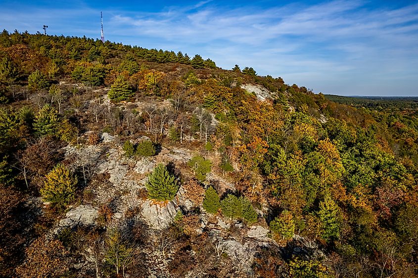 Aerial view of Great Blue Hill, Massachusetts.