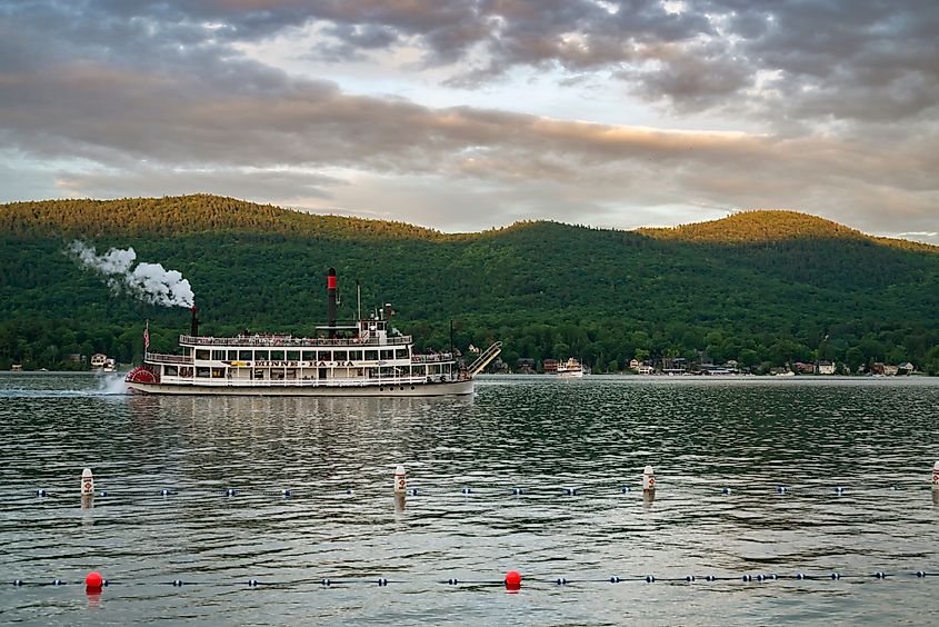 Boat on the water in Lake George in New York.