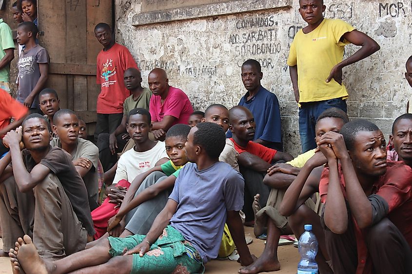Prisoners at Kenge Prison, Democratic Republic of Congo. The prison was built for 35 people, however there were 70 at that time. They lacked food and water.