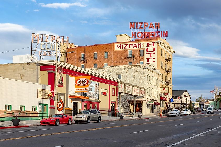 Tonopah, Nevada: old historic hotel, casino, and bar Mizpah in the old mining town Tonopah
