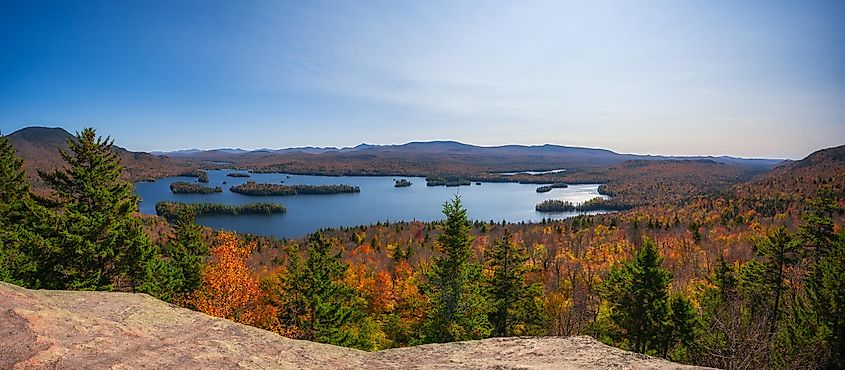 Panoramic view of Tupper Lake from the Castle Rock Summit during Autumn.