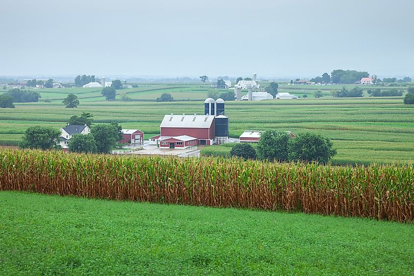 Landscape of farms in Lancaster County, Pennsylvania.