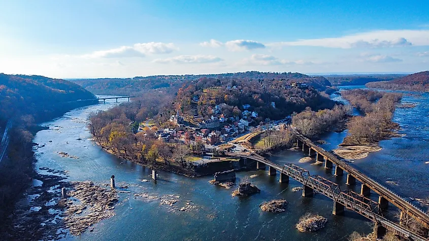 Aerial view of Harpers Ferry and the Potomac River