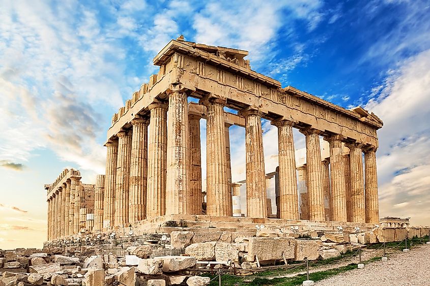 The Parthenon is a temple on the Athenian Acropolis in Greece.