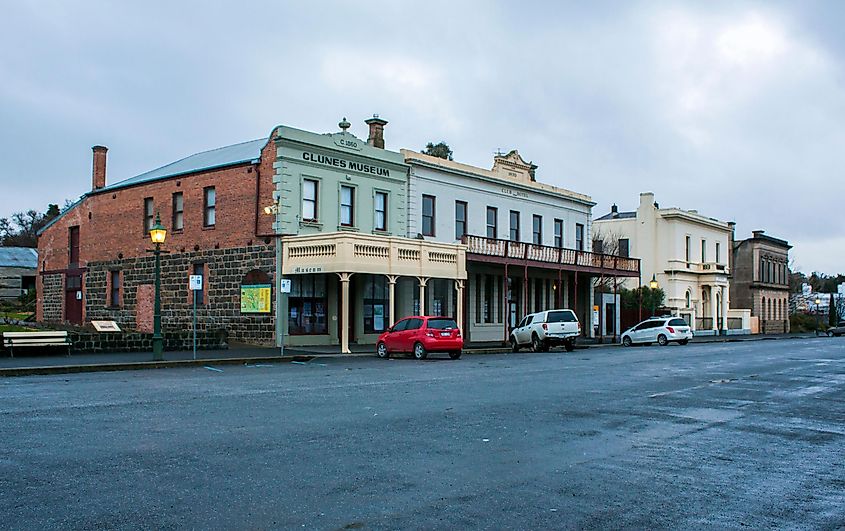 Streetscape of the tiny gold rush era township of Clunes, Victoria