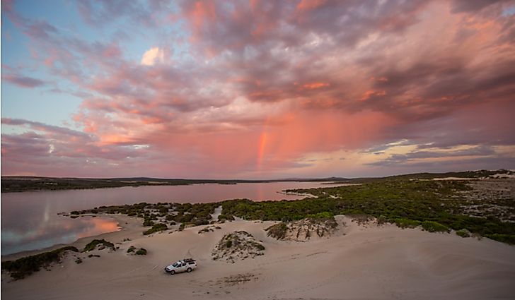 The salt and pink water of Kati Thanda-Lake Eyre in South Australia.