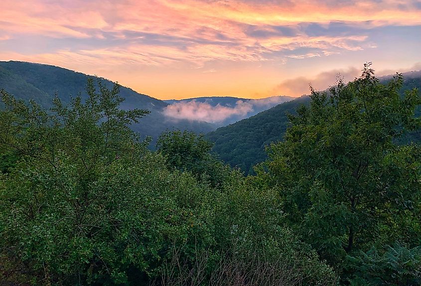 Sunset sky above the Pocono Mountains in Pennsylvania