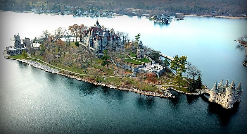 Aerial view of Boldt Castle in Alexandria Bay, New York.