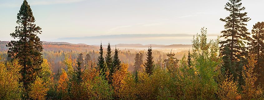 Panorama of a valley in the Sawtooth Mountains of Minnesota.
