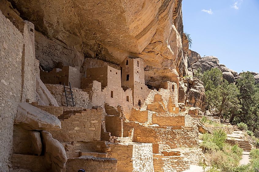 View of "Cliff Palace" dwellings at Mesa Verde National Park near Cortez, Colorado.