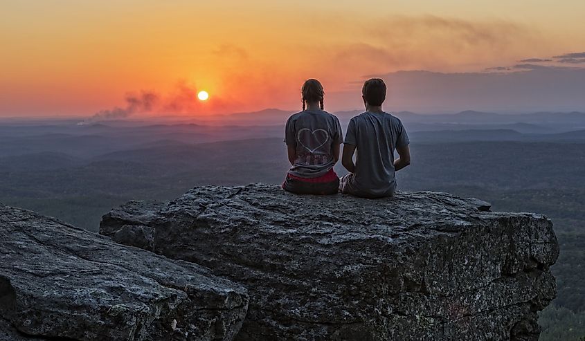 Young Couple Enjoying Sunset At Cheaha Overlook In Cheaha State Park Alabama